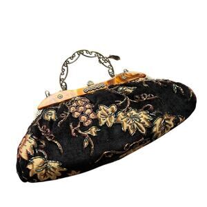IN'S Vintage Black Velvet Beaded Bag w Strap Retro Goth Whimsygoth Witchy Glam